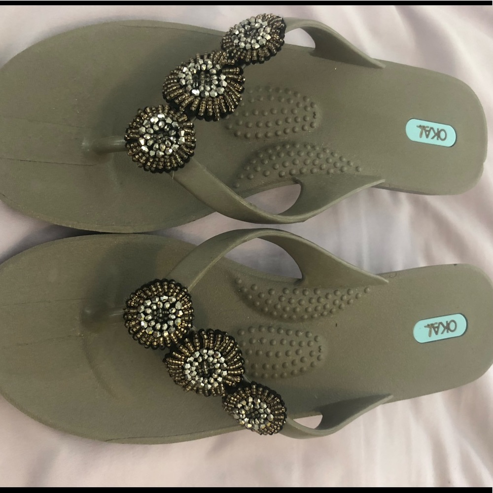 OKA b embellished wedge flip flops